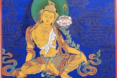 编号188-799175：蓝金唐卡-静息文殊菩萨（60*45CM左右）