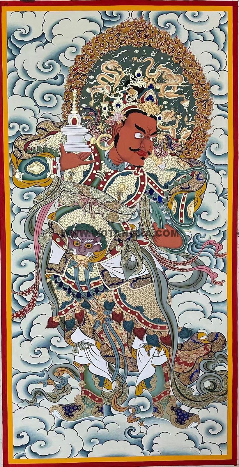 热贡-东智加·画院：彩绘唐卡-四大天王·西方广目天王（90*50CM左右）