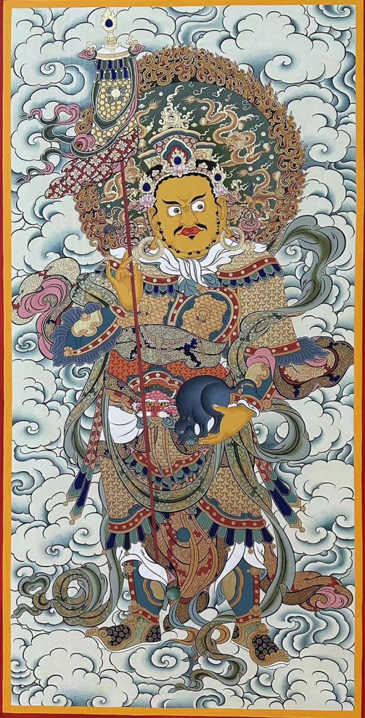 编号188-824918：彩绘唐卡-四大天王·北方多闻天王（90*50CM左右）