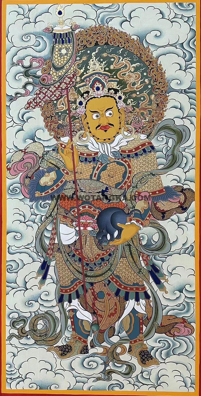 热贡-东智加·画院:彩绘唐卡-四大天王·北方多闻天王(90*50CM左右)