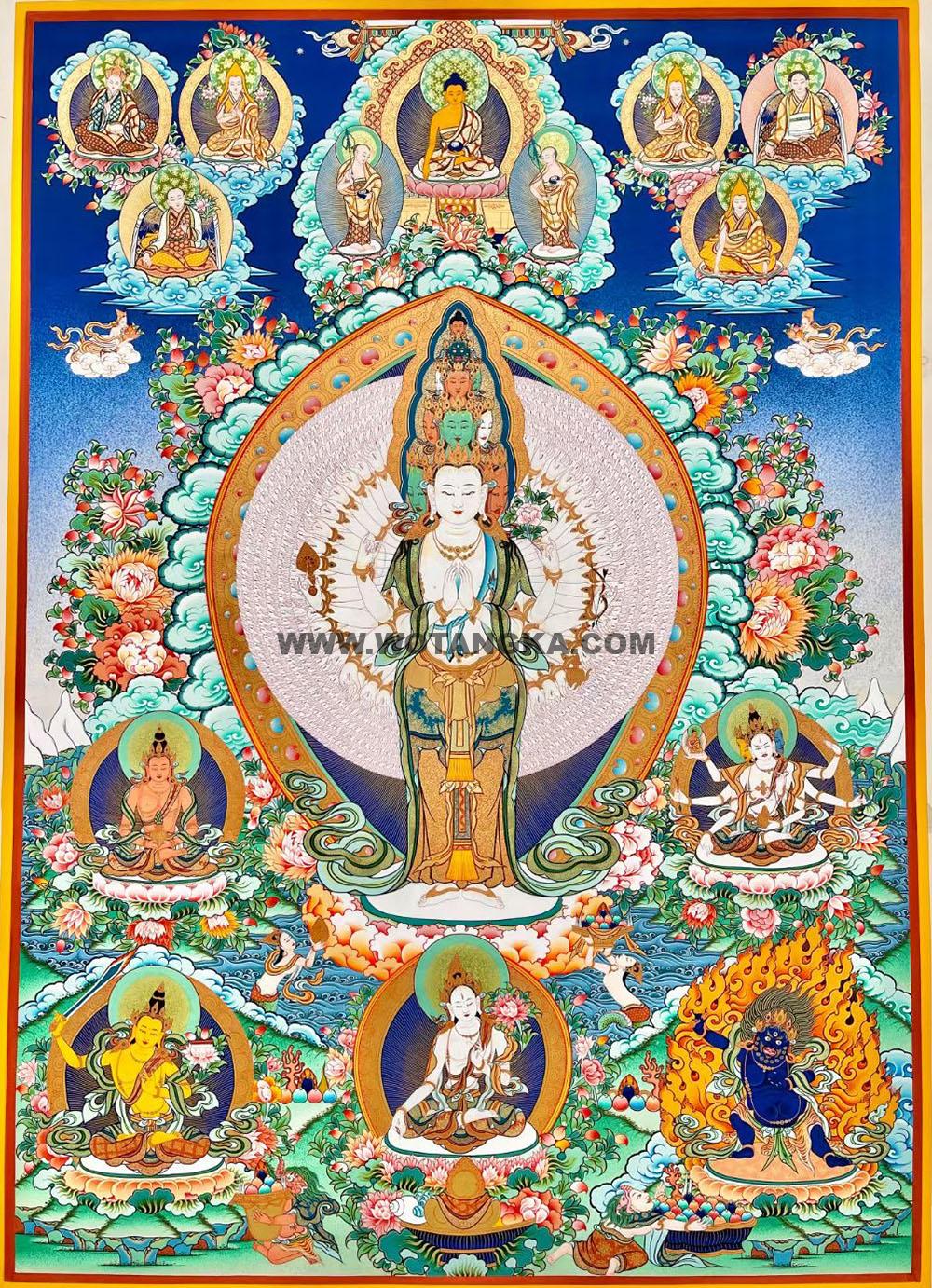 编号188-900158:彩绘唐卡-千手观音·三怙主(120*90CM左右)