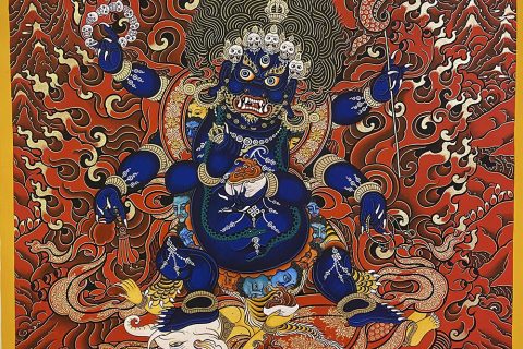 编号188-921733：红金唐卡-六臂玛哈嘎拉（60*45CM左右）