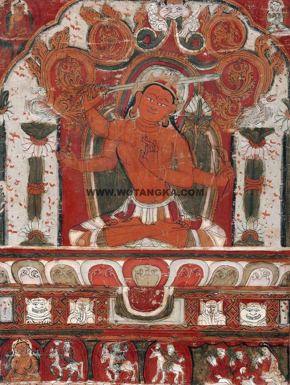 沃唐卡编号AC38309：四臂文殊菩萨