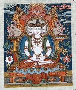 编号118-1770240：彩绘小唐卡-四面大日如来（长方形·5*4CM左右）