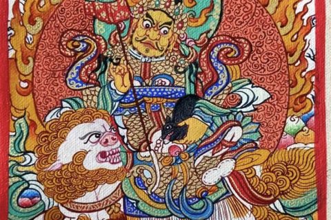 编号118-2579538：彩绘小唐卡-财宝天王（长方形·5*4CM左右）