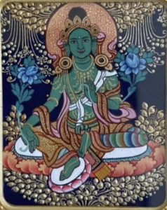 编号118-2791412：彩绘小唐卡-绿度母（长方形·5*4CM左右）