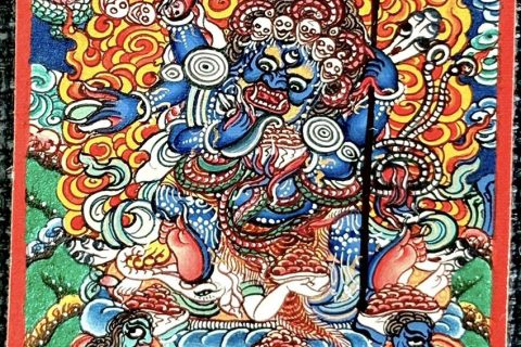 编号118-2974679：彩绘小唐卡-六臂玛哈嘎拉（长方形·5*4CM左右）