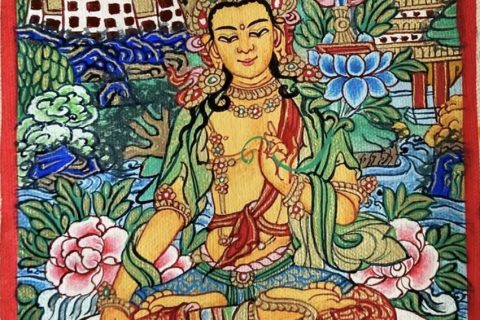编号118-3607463：彩绘小唐卡-文殊菩萨（长方形·5*4CM左右）