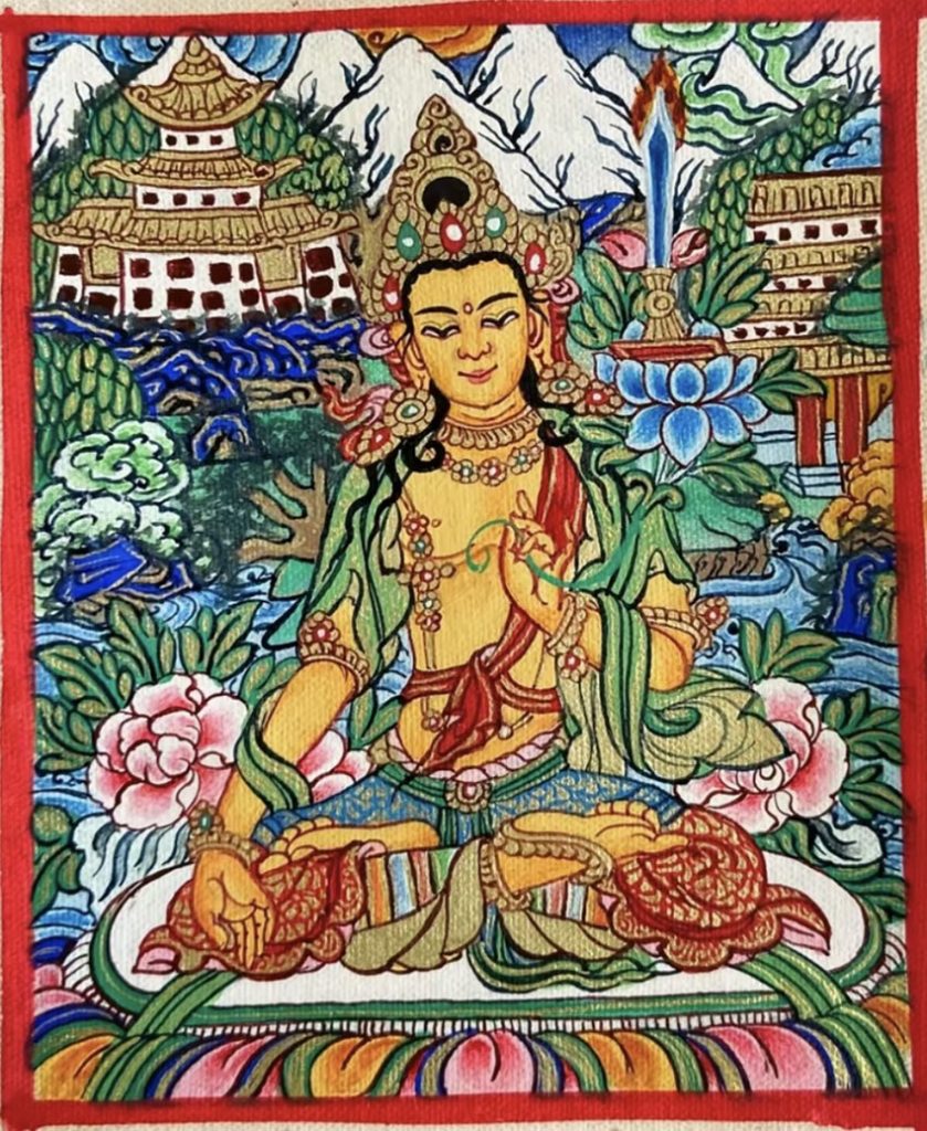编号118-3607463：彩绘小唐卡-文殊菩萨（长方形·5*4CM左右）