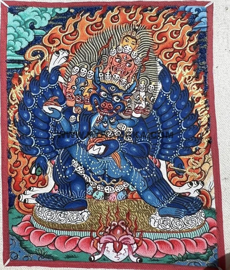 编号118-4841806：彩绘小唐卡-大威德金刚（长方形·5*4CM左右）