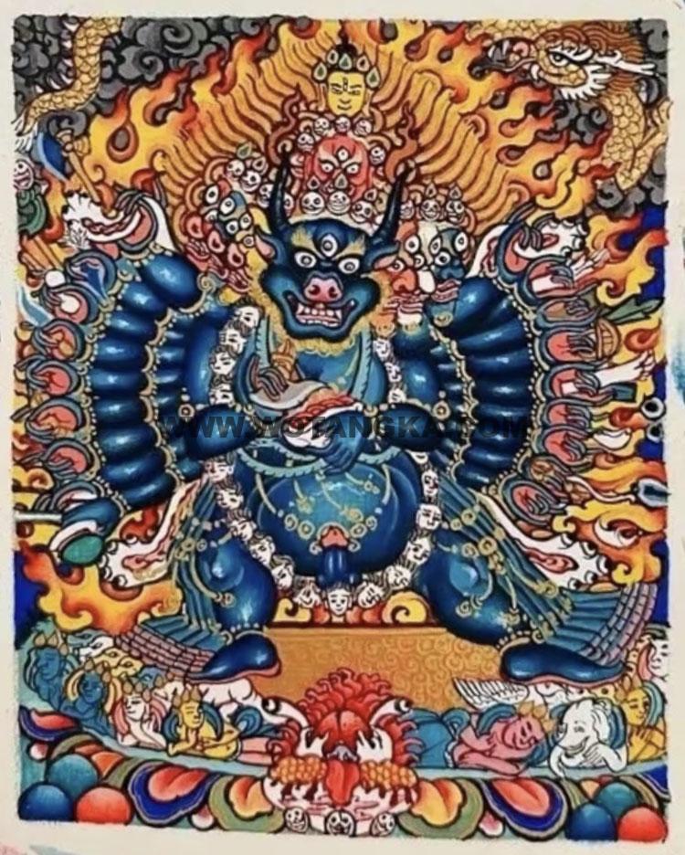 编号118-4978991：彩绘小唐卡-大威德金刚（长方形·5*4CM左右）