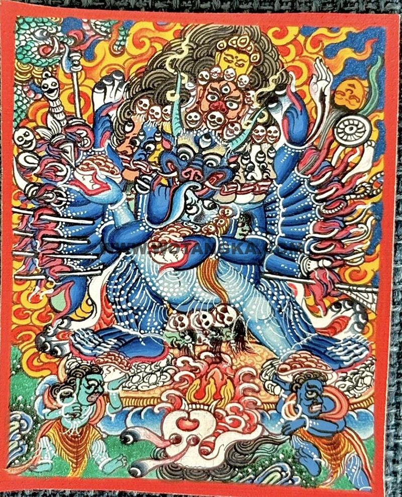 编号118-5119984：彩绘小唐卡-大威德金刚（长方形·5*4CM左右）
