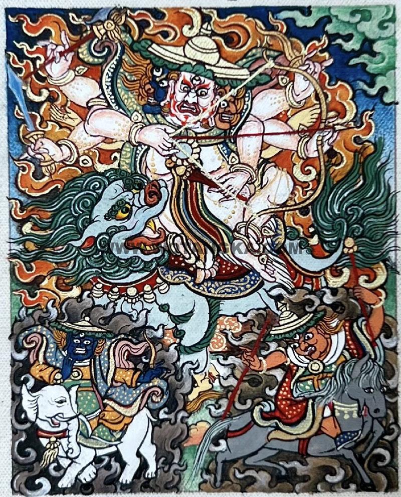 编号118-5869940：彩绘小唐卡-白哈尔王（长方形·5*4CM左右）