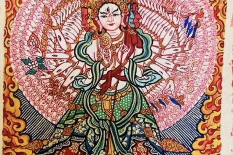 编号118-6913885：彩绘小唐卡-大白伞盖佛母（长方形·5*4CM左右）