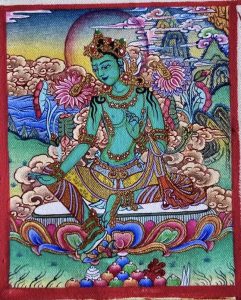 编号118-7389242：彩绘小唐卡-绿度母（长方形·5*4CM左右）