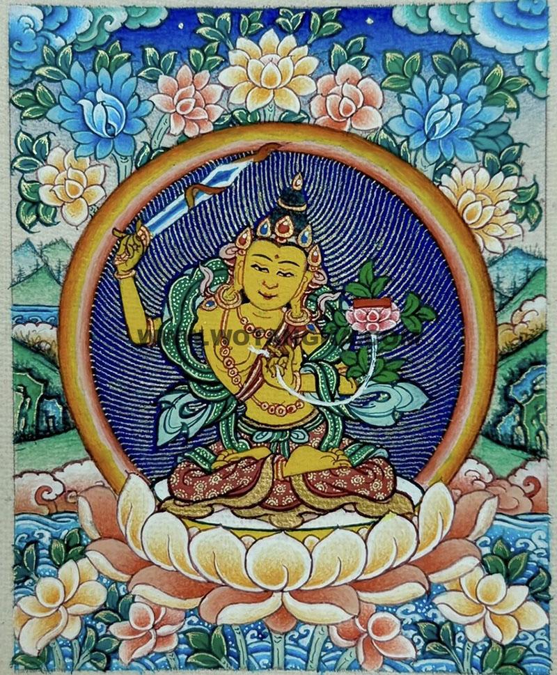 编号118-8167709：彩绘小唐卡-文殊菩萨（长方形·5*4CM左右）
