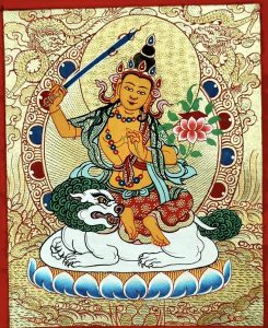 编号118-8387032：黄金小唐卡-文殊菩萨（长方形·5*4CM左右）