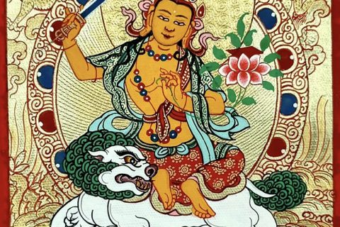 编号118-8387032：黄金小唐卡-文殊菩萨（长方形·5*4CM左右）