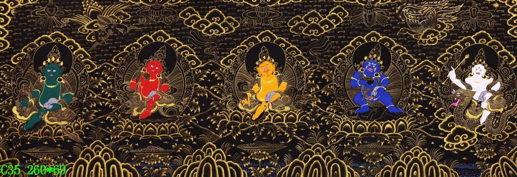 编号138-118685：黑金唐卡-五方财神（69*260CM左右）