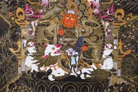 编号138-120932：黑金唐卡-财宝天王（99*71CM左右）