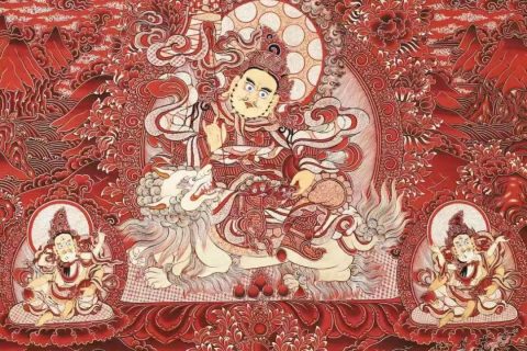 编号138-127835：红金唐卡-财宝天王·五方财神（99*70CM左右）