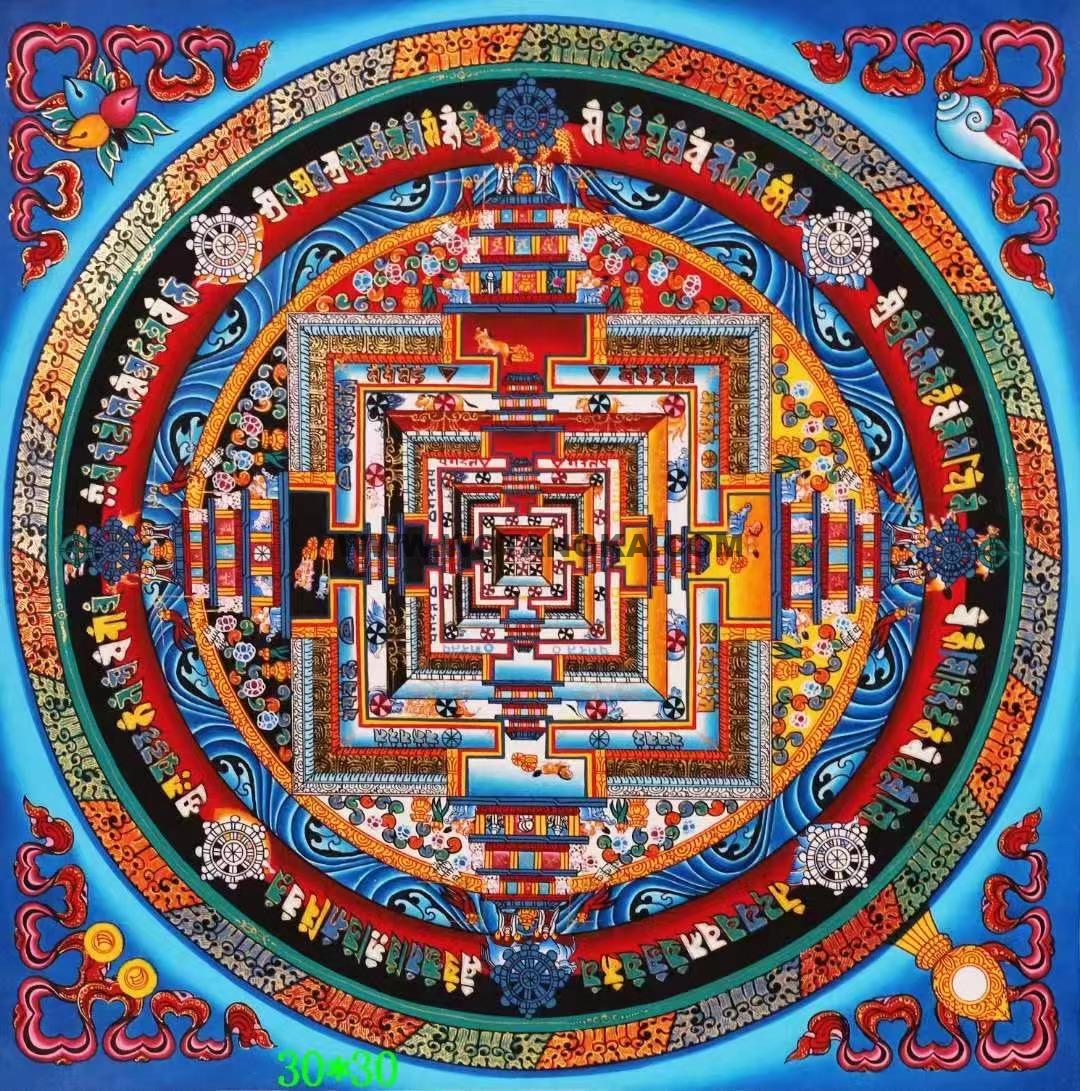 编号138-142658：彩绘唐卡-时轮金刚坛城（30*30CM左右）