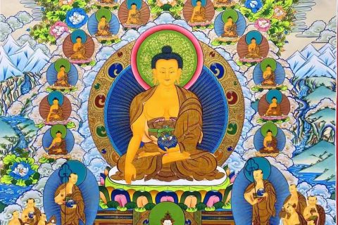 编号138-154215：彩绘唐卡-释迦牟尼佛·三十五佛（99*69CM左右）