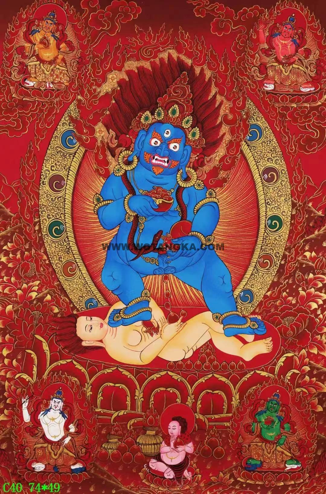 编号138-189728：红金唐卡-黑财神·五方财神（74*49CM左右）