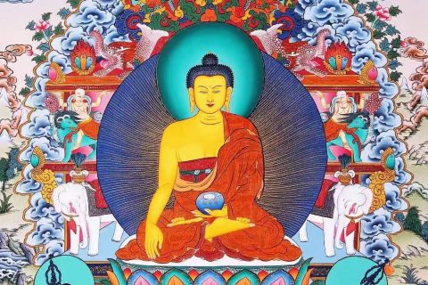 编号138-224673：彩绘唐卡-释迦牟尼佛（75*50CM左右）