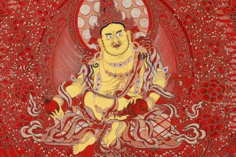 编号138-245151：红金唐卡-黄财神·五方财神（100*71CM左右）