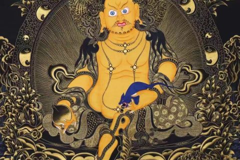 编号138-274800：黑金唐卡-五方财神（92*64CM左右）