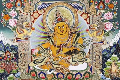 编号138-293623：彩绘唐卡-黄财神·五方财神（100*71CM左右）
