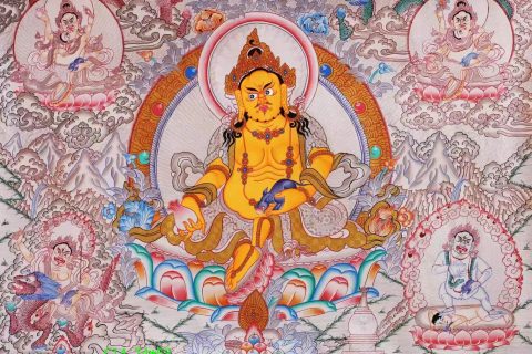 编号138-350390：白银唐卡-黄财神·五方财神（53*74CM左右）