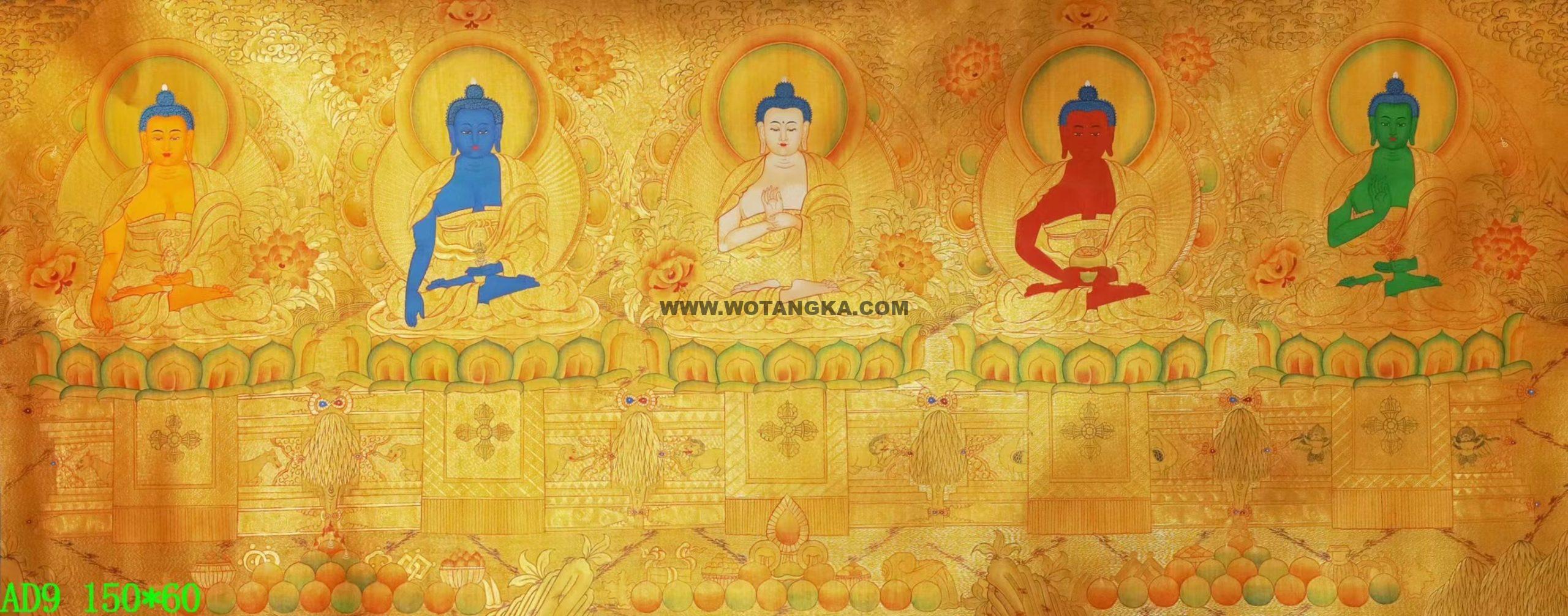 编号138-352769：黄金唐卡-五方佛（60*150CM左右）