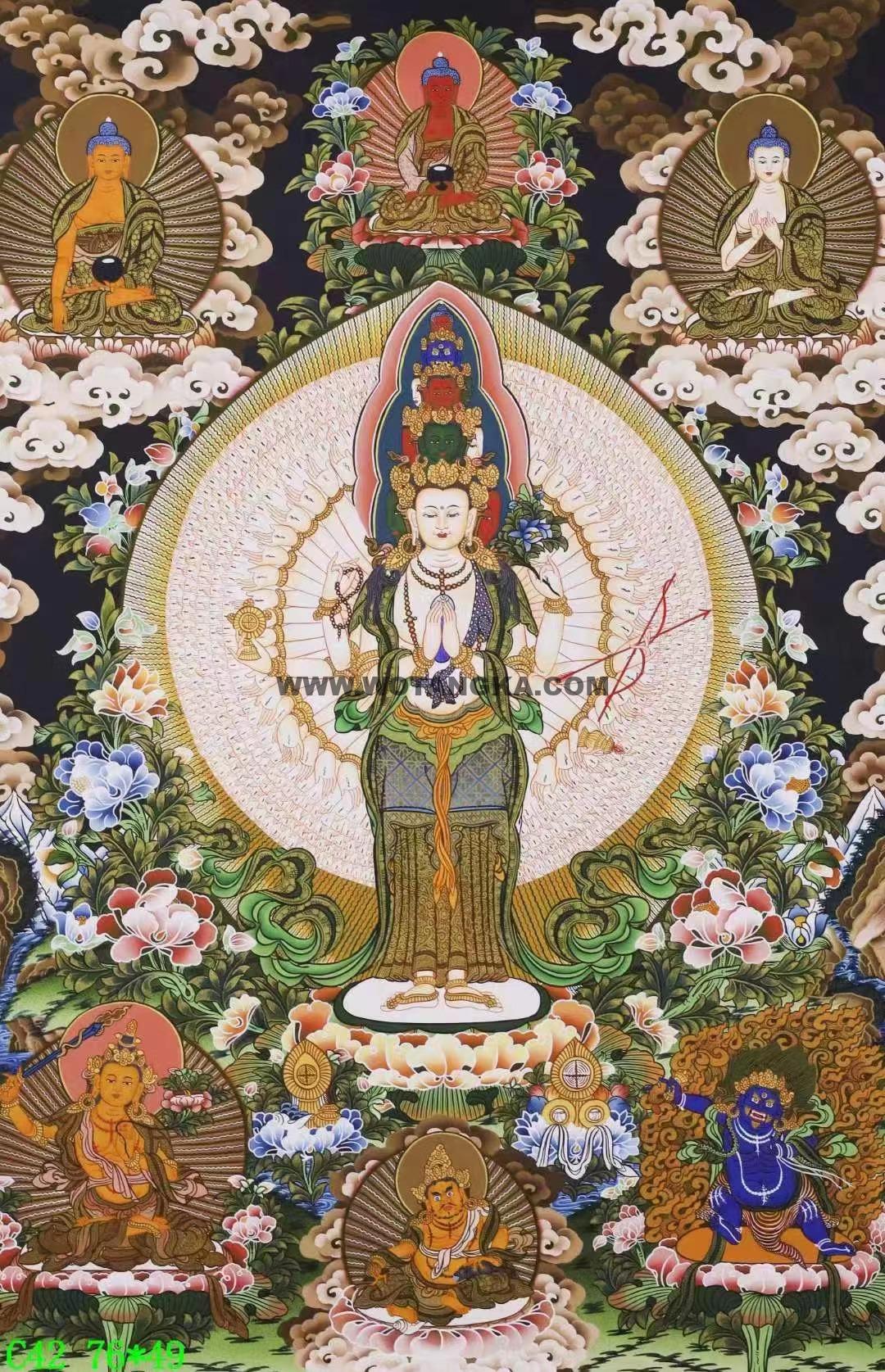 编号138-367677:彩绘唐卡-千手观音·三怙主(76*49CM左右)