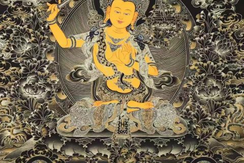 编号138-381264：黑金唐卡-文殊菩萨（91*66CM左右）