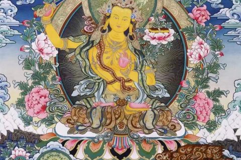 编号138-386595：彩绘唐卡-文殊菩萨·三怙主（91*66CM左右）