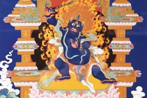 编号138-440621：蓝金唐卡-不动明王（70*50CM左右）