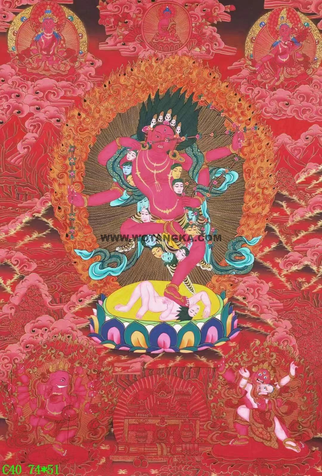 编号138-451439:红金唐卡-作明佛母·红五尊(74*51CM左右)