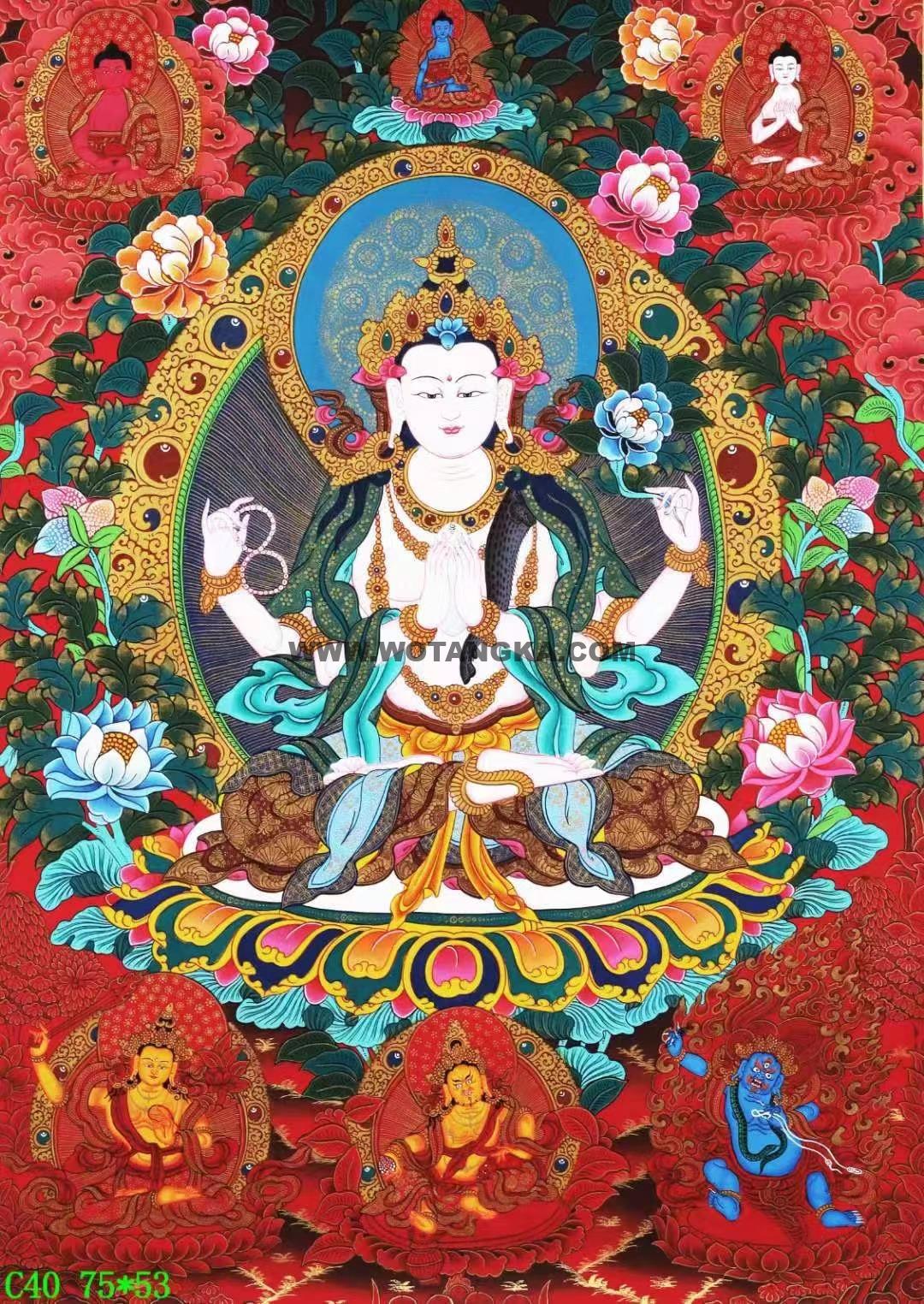 编号138-460121：彩绘唐卡-四臂观音·三怙主（75*53CM左右）