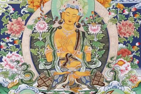 编号138-545015：彩绘唐卡-文殊菩萨·五部文殊（99*69CM左右）