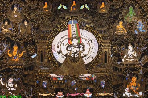 编号138-606272：黑金唐卡-大白伞盖佛母（104*152CM左右）