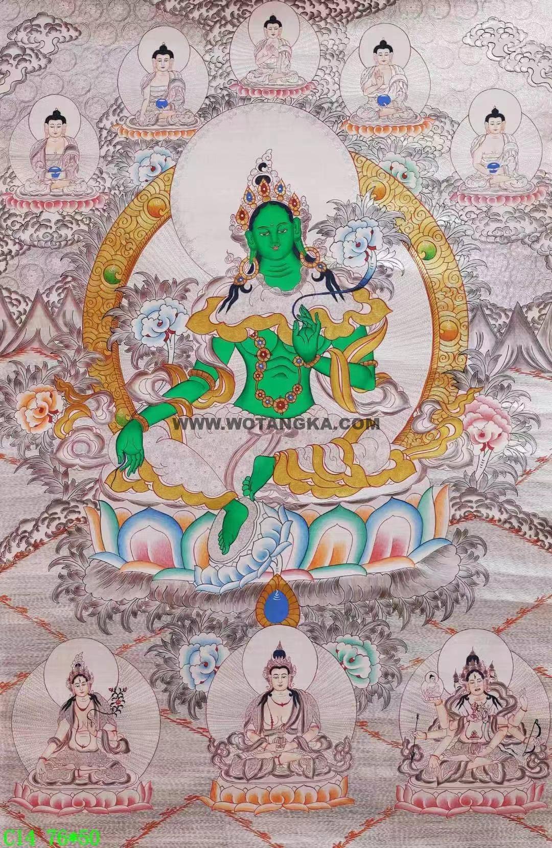 编号138-610702：白银唐卡-绿度母（76*50CM左右）