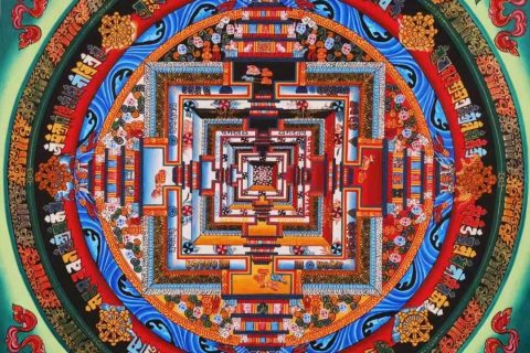 编号138-638093：彩绘唐卡-时轮金刚坛城（30*30CM左右）