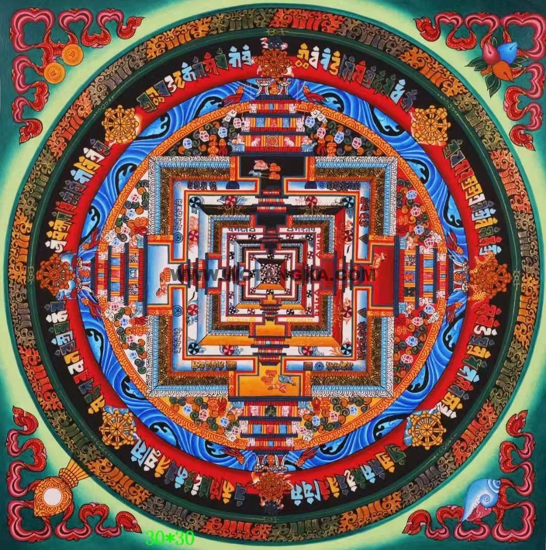 编号138-638093：彩绘唐卡-时轮金刚坛城（30*30CM左右）
