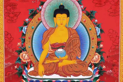 编号138-755602：红金唐卡-释迦牟尼佛（80*55CM左右）