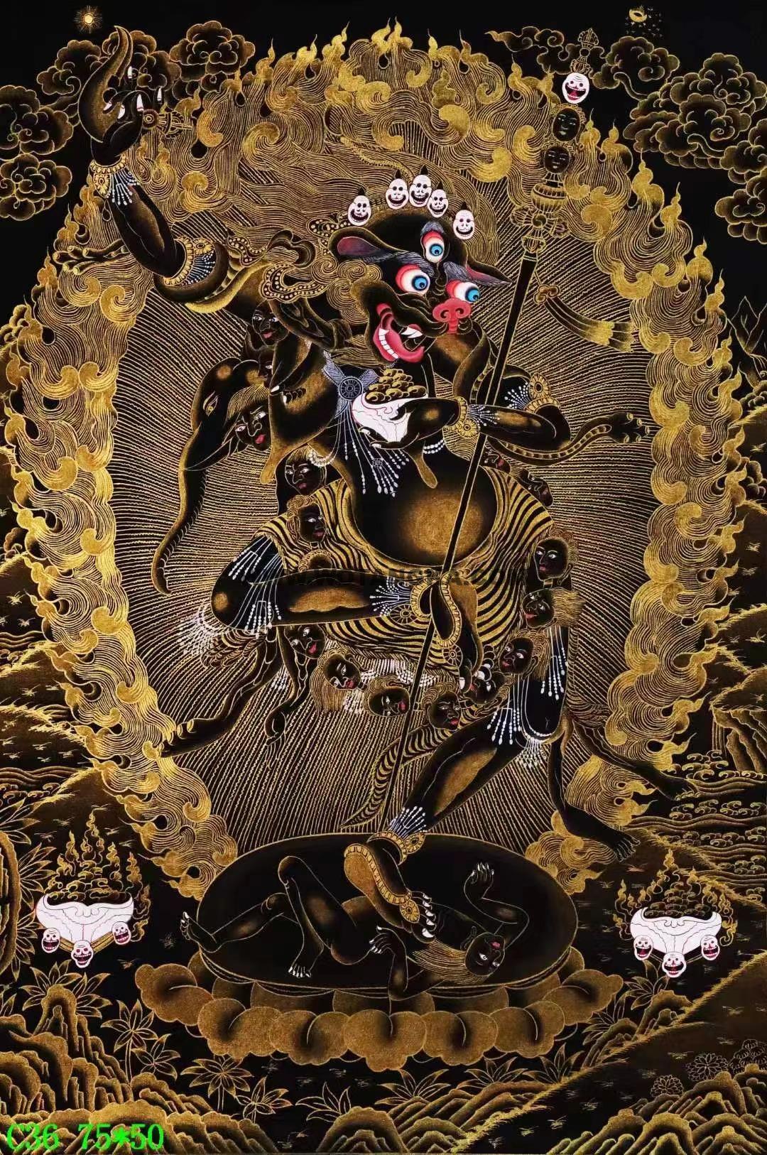 编号138-771999：黑金唐卡-狮面空行母（75*50CM左右）