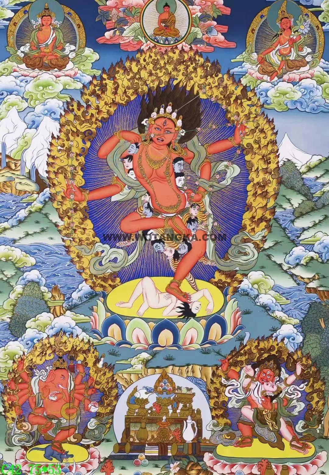 编号138-777851:彩绘唐卡-作明佛母·红五尊(75*53CM左右)