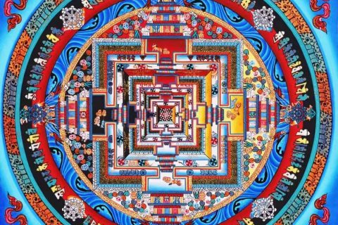 编号138-822425：彩绘唐卡-时轮金刚坛城（30*30CM左右）
