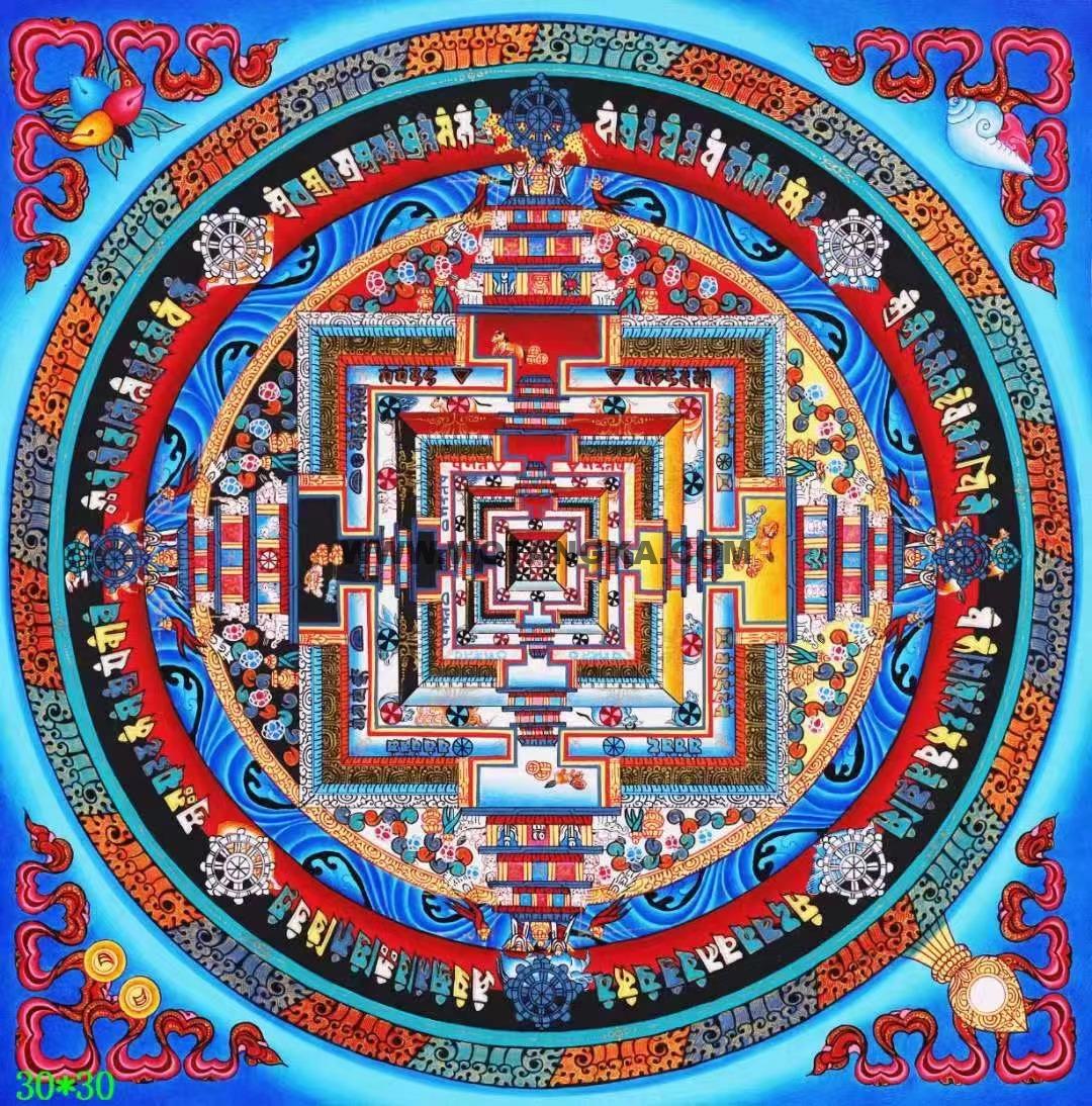 编号138-822425：彩绘唐卡-时轮金刚坛城（30*30CM左右）
